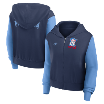 Women's Nike Navy/Light Blue Minnesota Twins Cooperstown Collection Cropped Full-Zip Hoodie