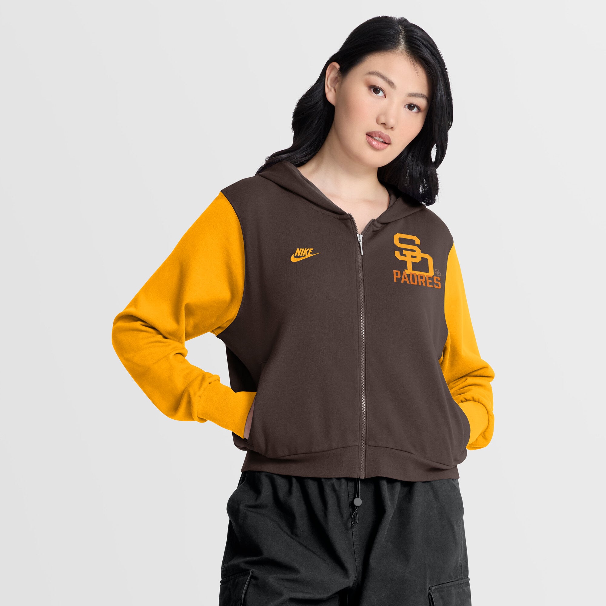 Women's Nike Brown/Gold San Diego Padres Cooperstown Collection Cropped Full-Zip Hoodie