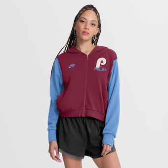 Women's Nike Burgundy/Light Blue Philadelphia Phillies Cooperstown Collection Cropped Full-Zip Hoodie