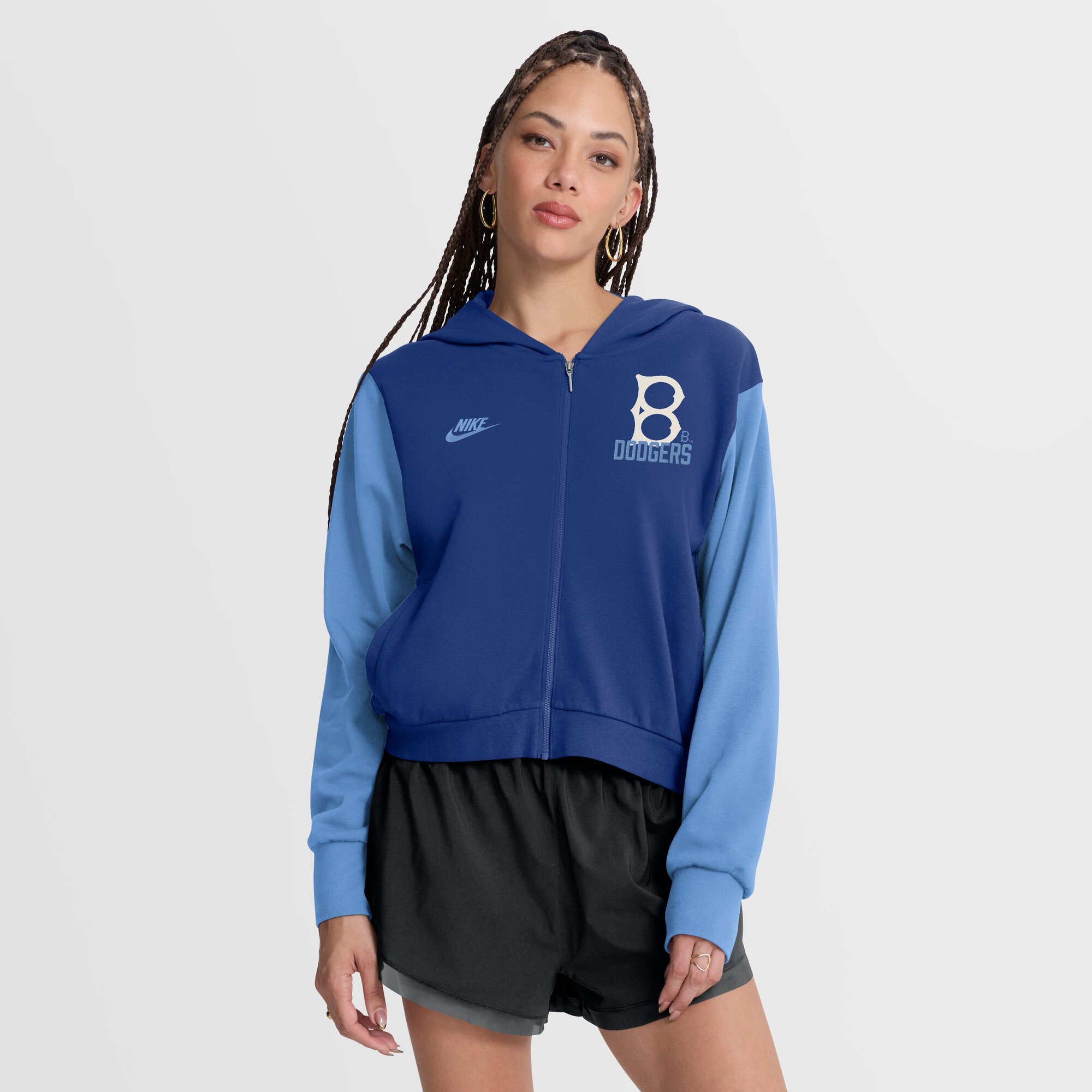 Women's Nike Royal/Light Blue Brooklyn Dodgers Cooperstown Collection Cropped Full-Zip Hoodie