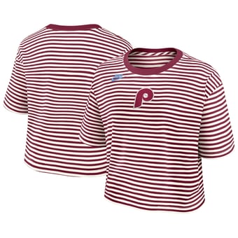 Women's Nike Burgundy/Cream Philadelphia Phillies Cooperstown Collection Striped Cropped T-Shirt
