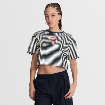 Women's Nike Navy/Cream Houston Astros Cooperstown Collection Striped Cropped T-Shirt