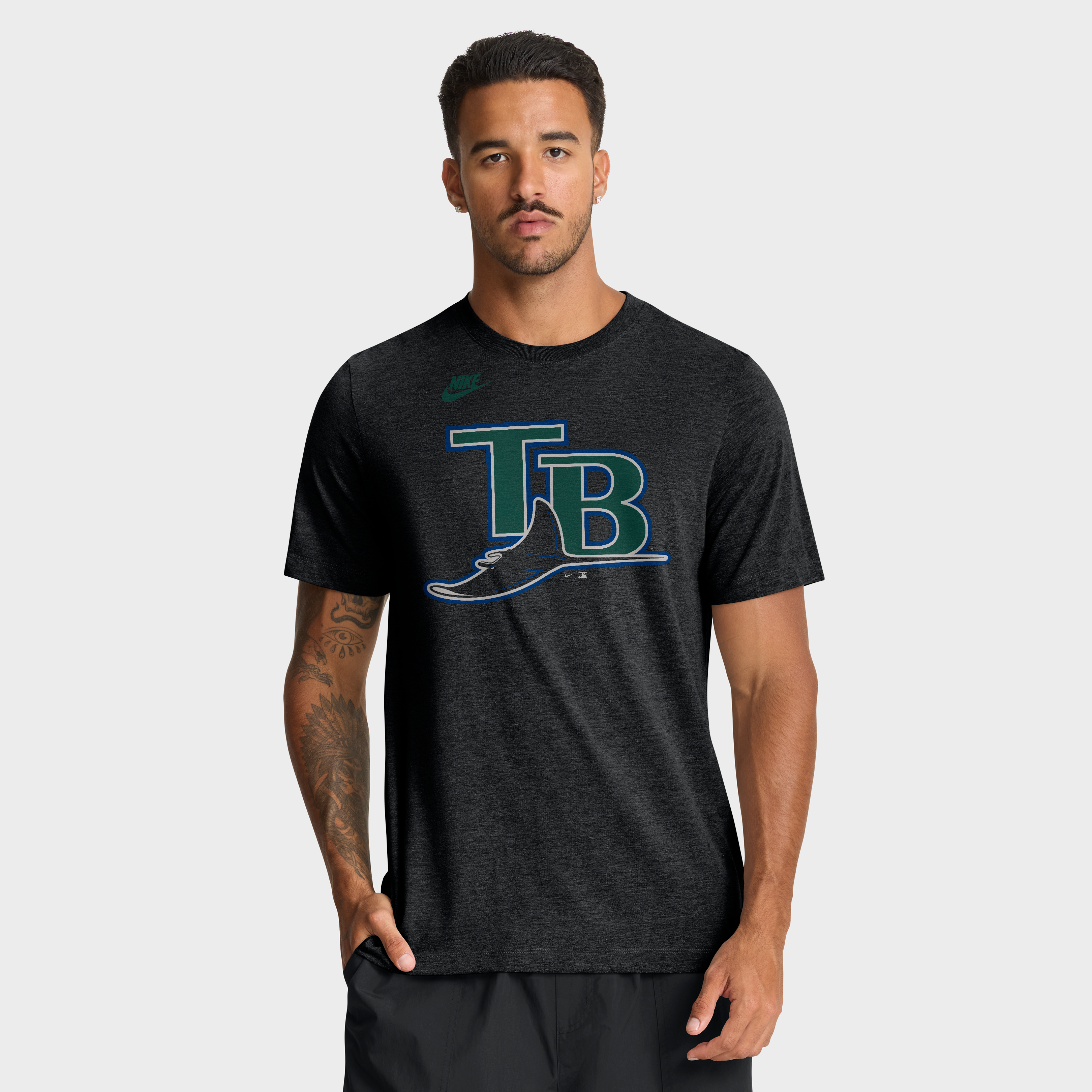 Men's Nike Heather Black Tampa Bay Rays Cooperstown Logo Tri-Blend T-Shirt
