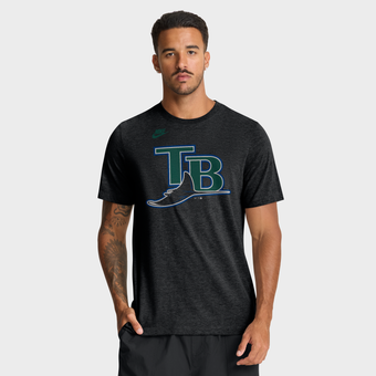 Men's Nike Heather Black Tampa Bay Rays Cooperstown Logo Tri-Blend T-Shirt