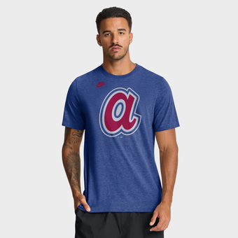 Men's Nike Heather Royal Atlanta Braves Cooperstown Logo Tri-Blend T-Shirt