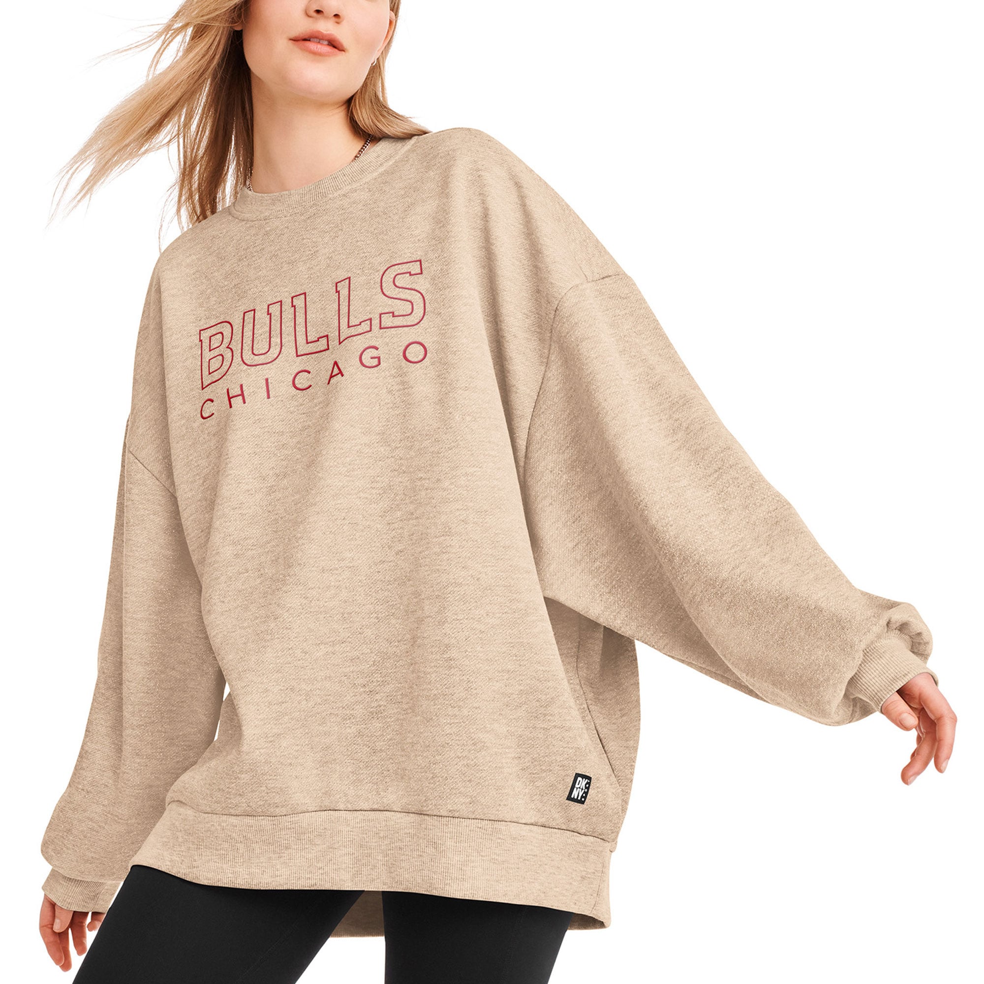 Women's DKNY Sport Gold Chicago Bulls Daisy Tunic Oversized Pullover Sweatshirt