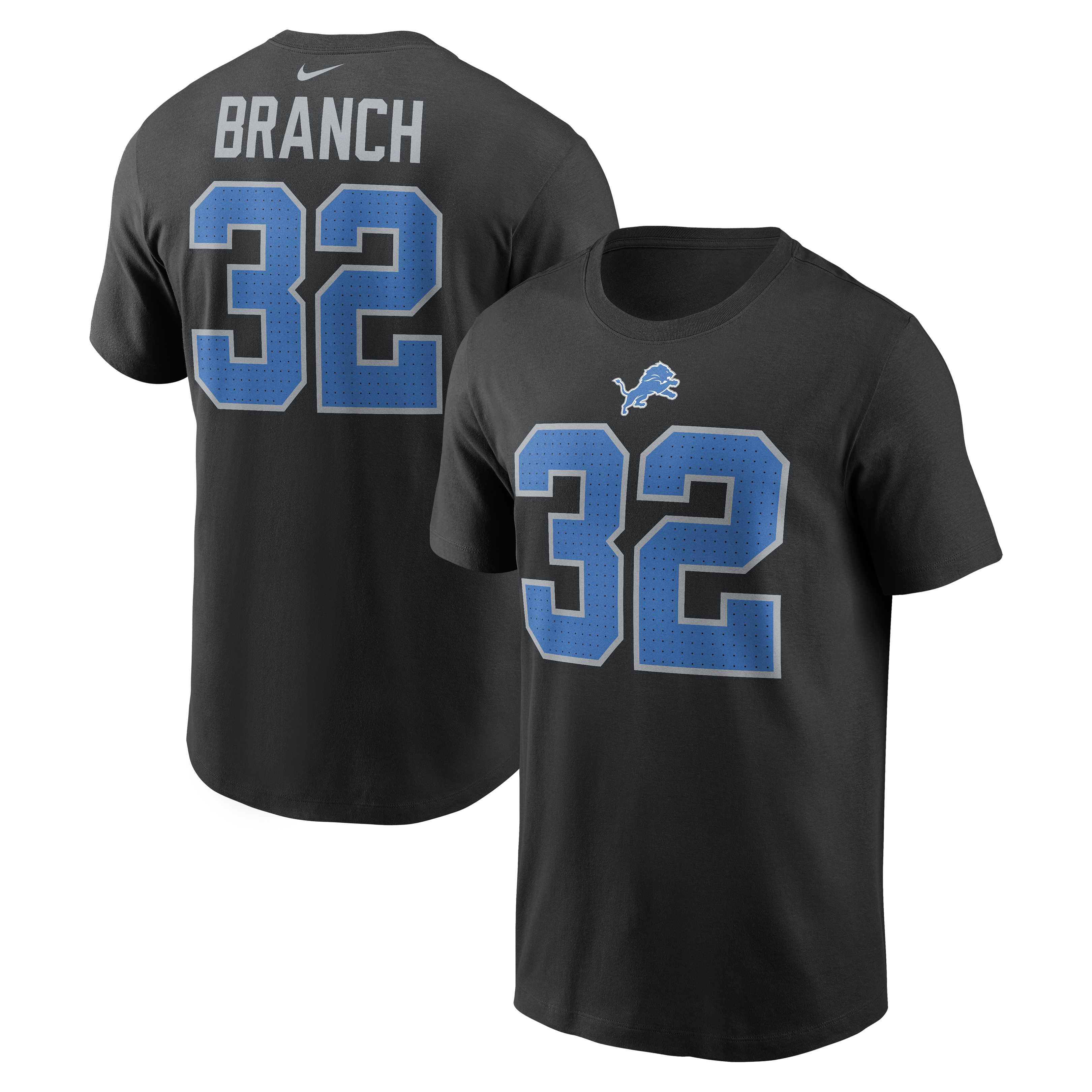 Men's Nike Brian Branch Black Detroit Lions Name & Number T-Shirt