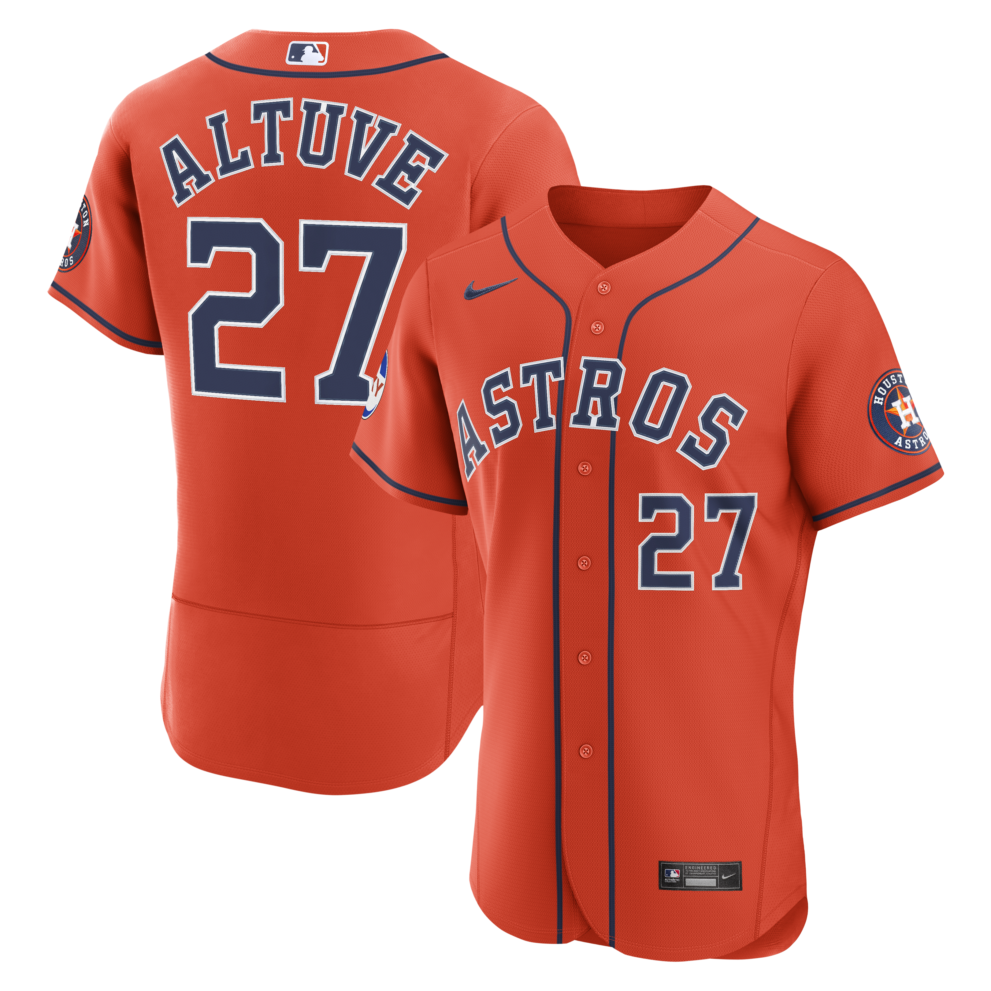 Men's Nike Jose Altuve Orange Houston Astros Alternate Authentic Sponsor Patch Jersey