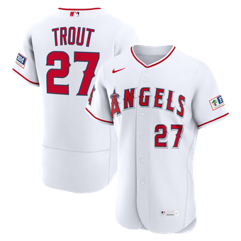 Men's Nike Mike Trout White Los Angeles Angels Home Authentic Sponsor Patch Jersey