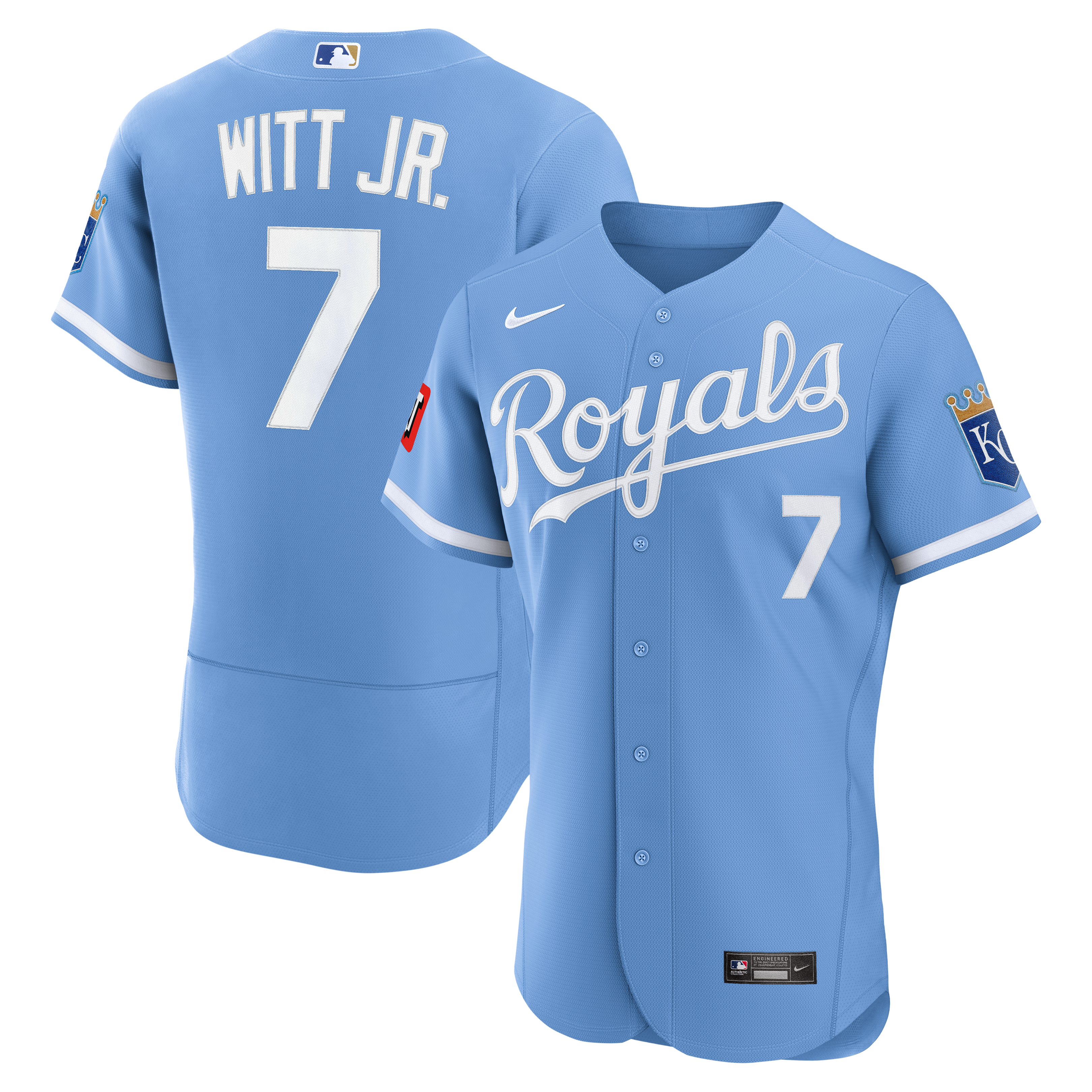 Men's Nike Bobby Witt Jr. Light Blue Kansas City Royals Alternate Authentic Sponsor Patch Jersey