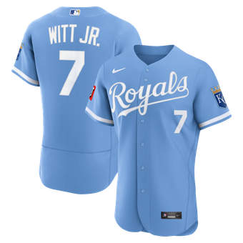 Men's Nike Bobby Witt Jr. Light Blue Kansas City Royals Alternate Authentic Sponsor Patch Jersey