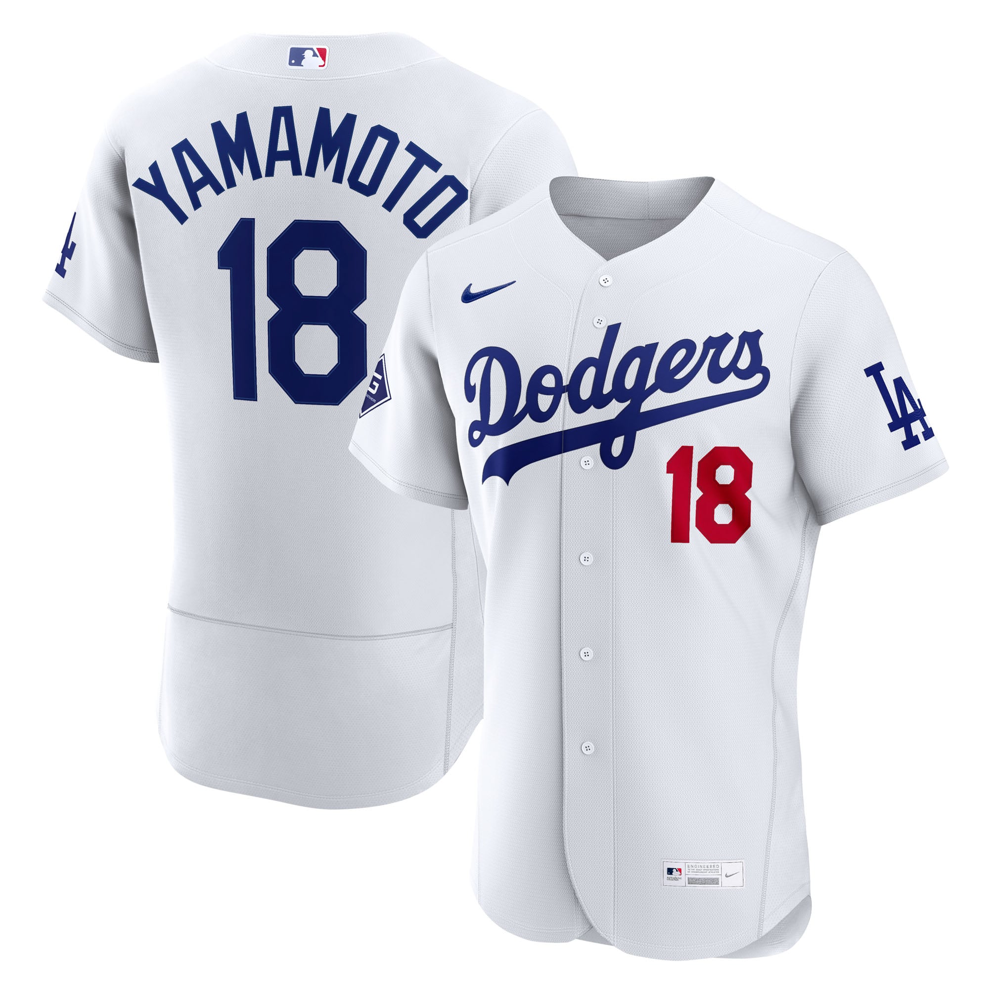 Men's Nike Yoshinobu Yamamoto White Los Angeles Dodgers Home Authentic Sponsor Patch Jersey