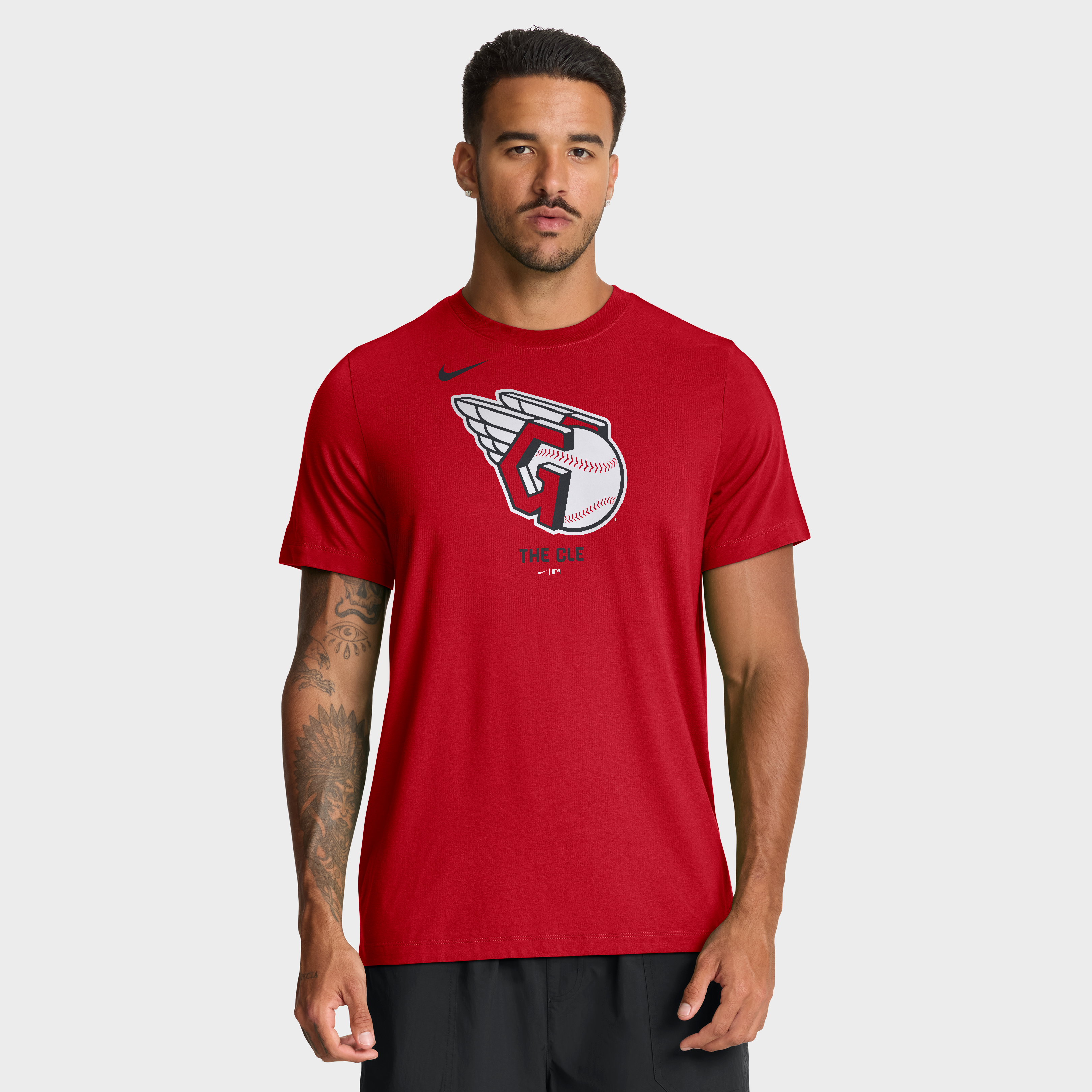 Men's Nike  Red Cleveland Guardians Tri-Blend Logo T-Shirt