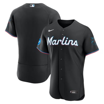 Men's Nike Black Miami Marlins Alternate Sponsor Patch Authentic Jersey