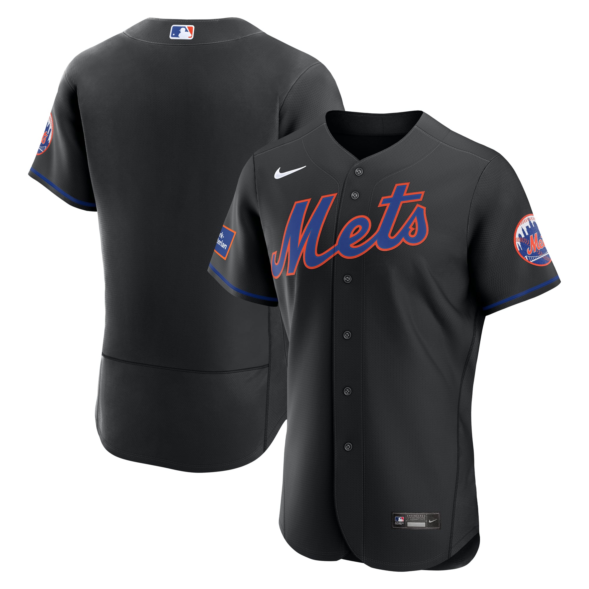 Men's Nike  Black New York Mets Alternate Authentic Sponsor Patch Jersey