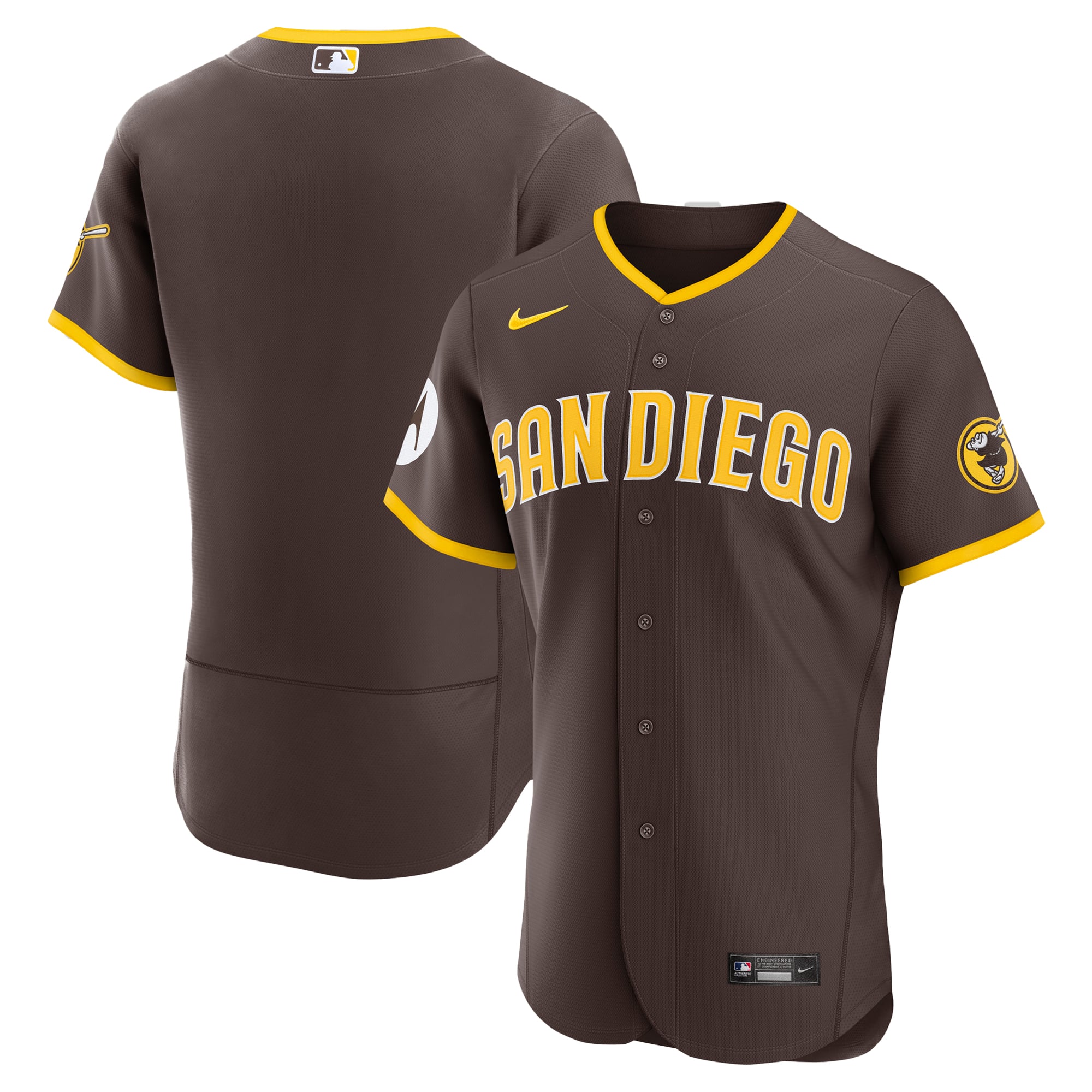 Men's Nike Brown San Diego Padres Road Sponsor Patch Authentic Jersey