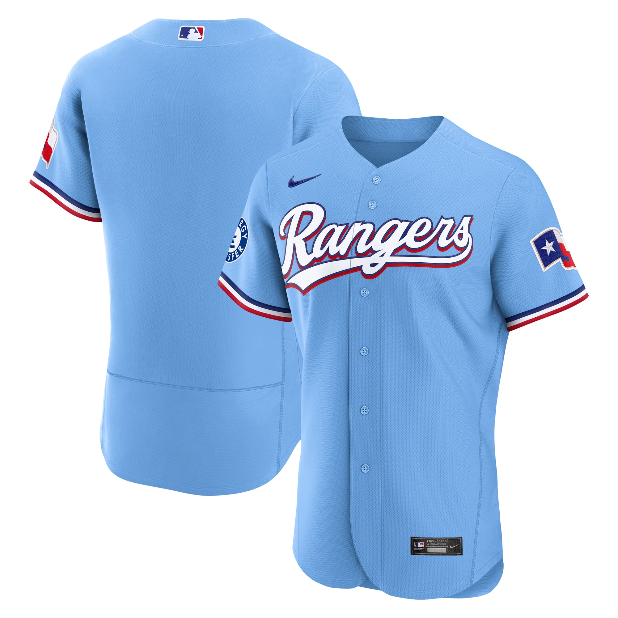 Men's Nike Light Blue Texas Rangers Alternate Sponsor Patch Authentic Jersey