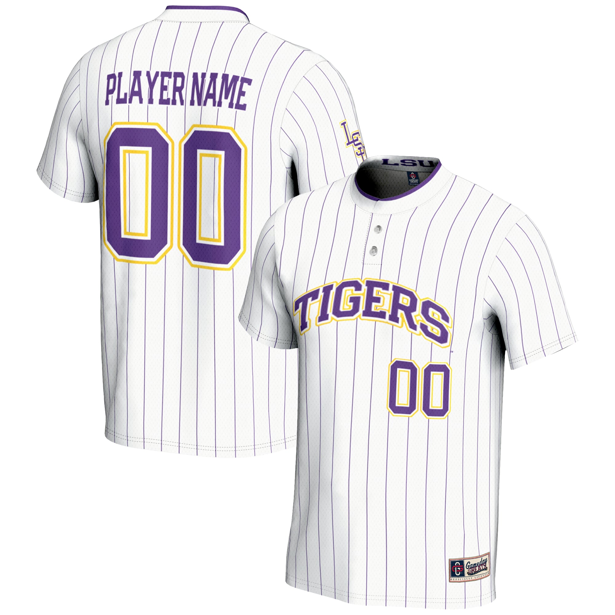 Youth GameDay Greats  White LSU Tigers NIL Pick-A-Player Lightweight Softball Jersey