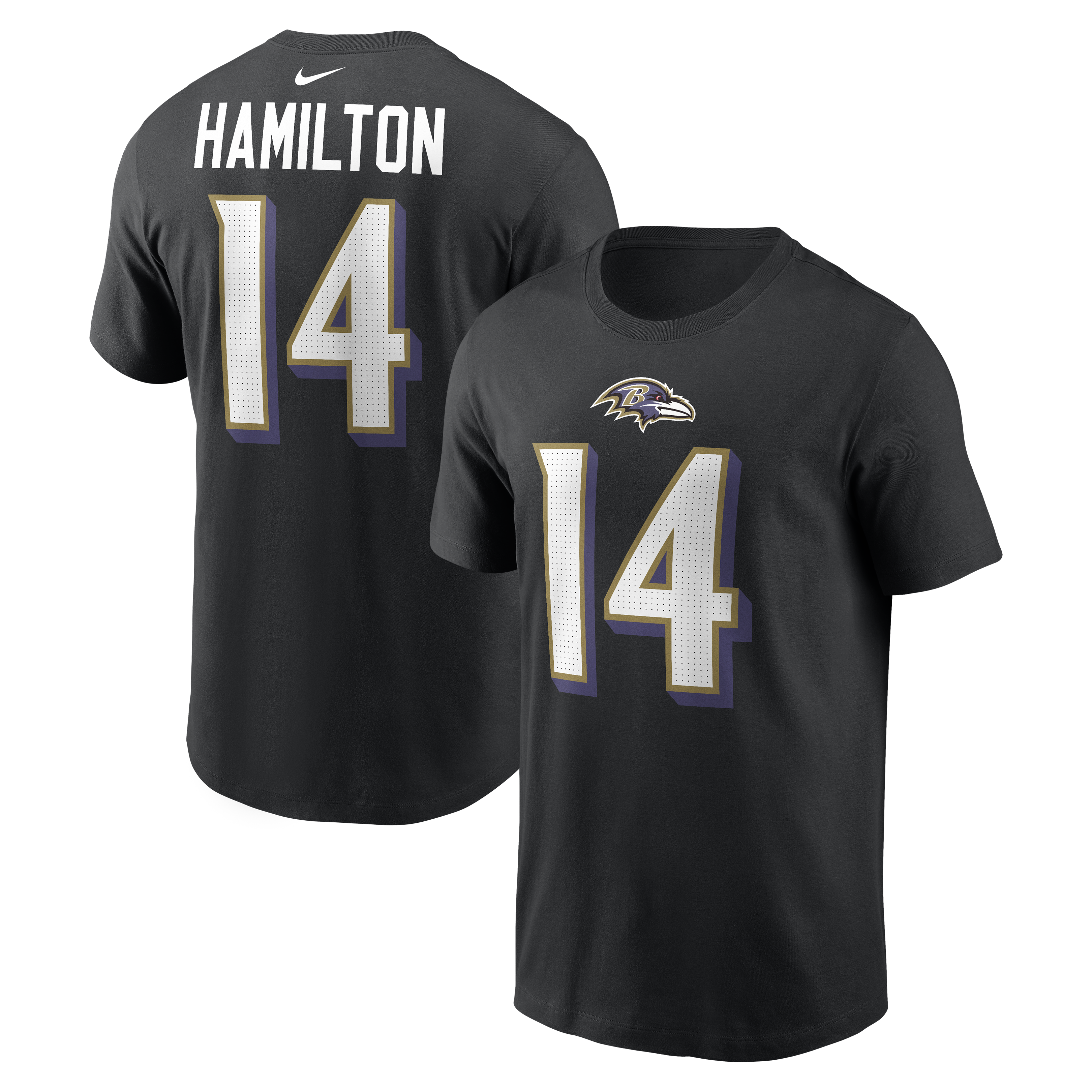Nike Men's Kyle Hamilton Black Baltimore Ravens Name & Number T-Shirt - Black