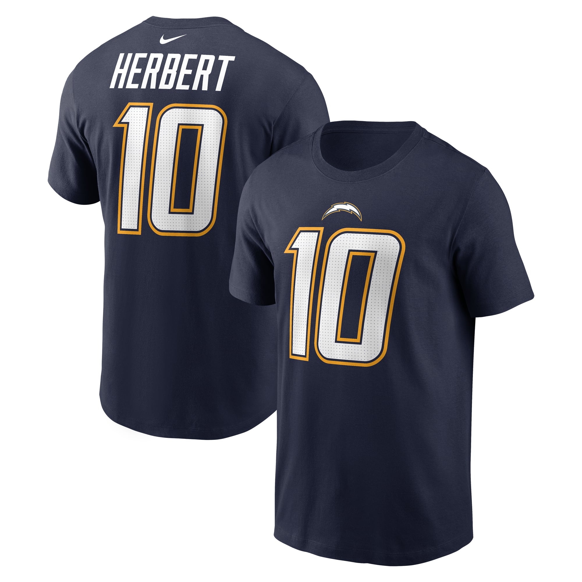 Men's Nike Justin Herbert Navy Los Angeles Chargers Alternate Super Chargers Name & Number T-Shirt