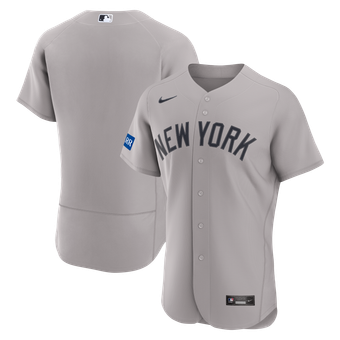 Men's Nike Gray New York Yankees Road Sponsor Patch Authentic Jersey