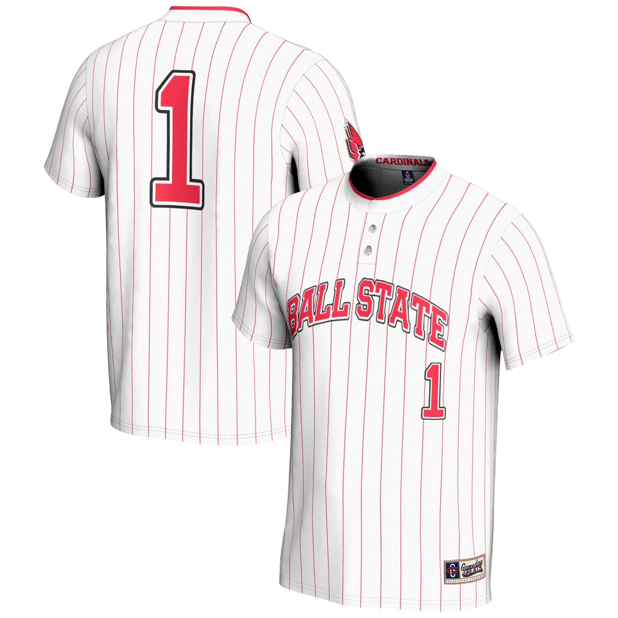 Youth GameDay Greats #1 White Ball State Cardinals Lightweight Softball Jersey