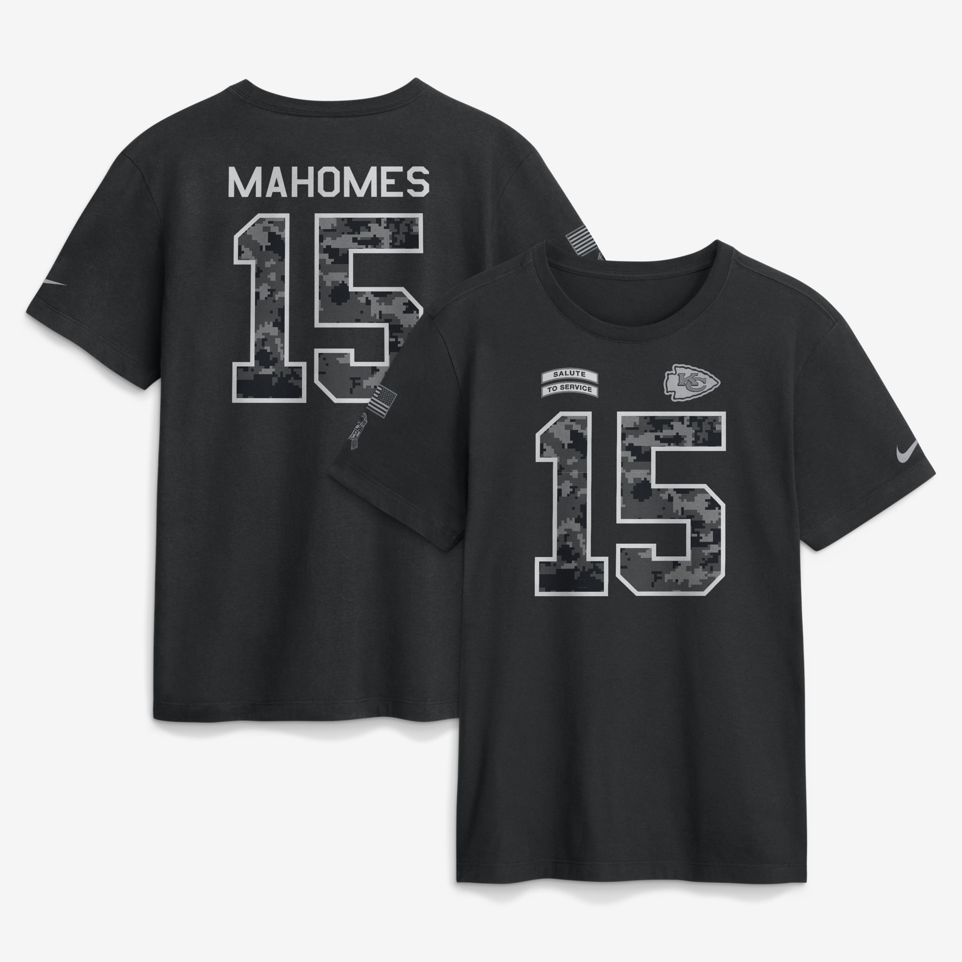 Men's Nike Patrick Mahomes Black Kansas City Chiefs 2026 Salute to Service Name & Number T-Shirt