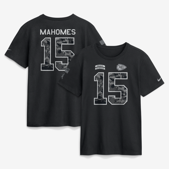 Men's Nike Patrick Mahomes Black Kansas City Chiefs 2026 Salute to Service Name & Number T-Shirt
