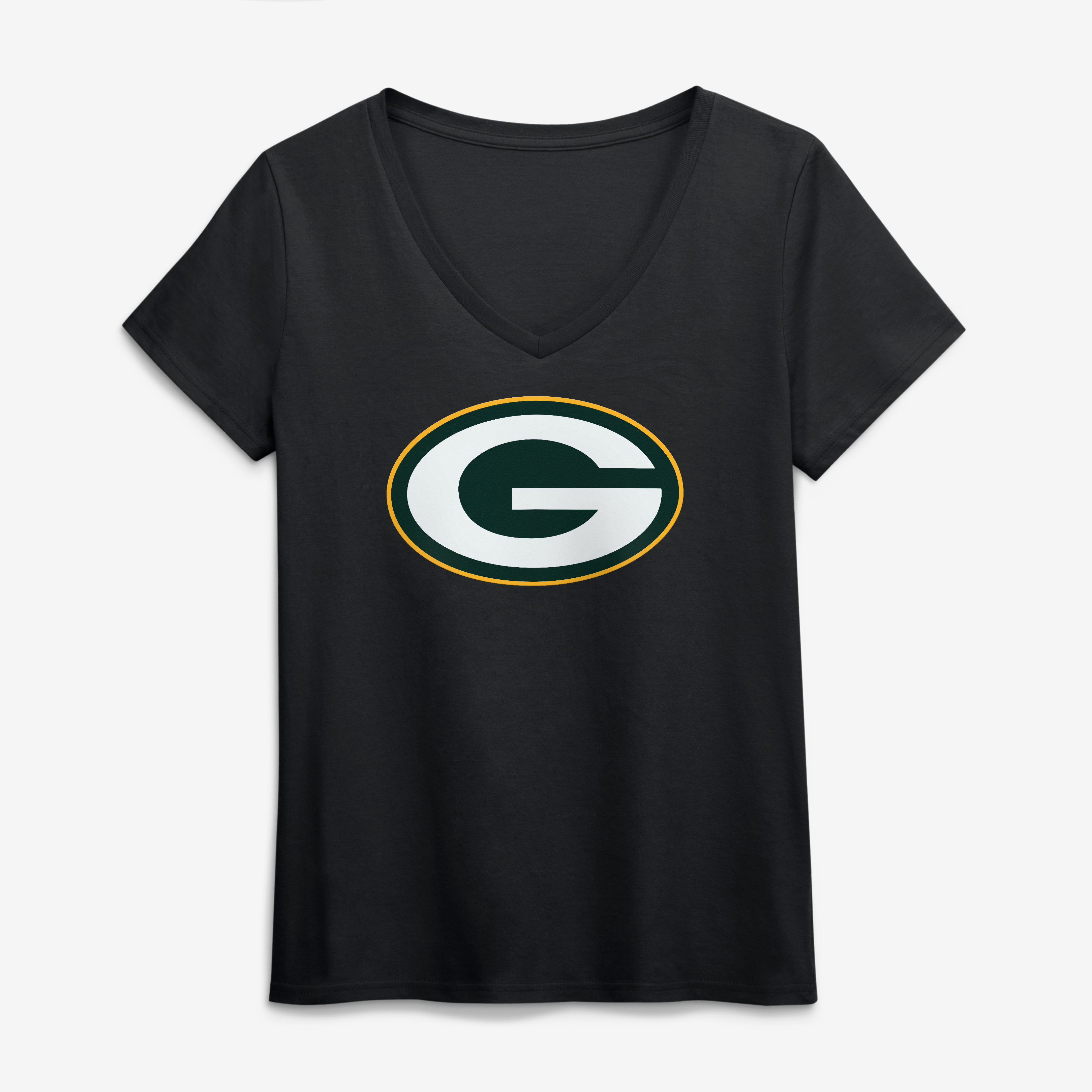 Women's Logo Athletic Black Green Bay Packers Primary Logo V-Neck T-Shirt