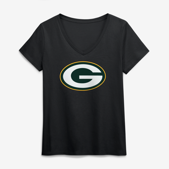 Women's Logo Athletic Black Green Bay Packers Primary Logo V-Neck T-Shirt