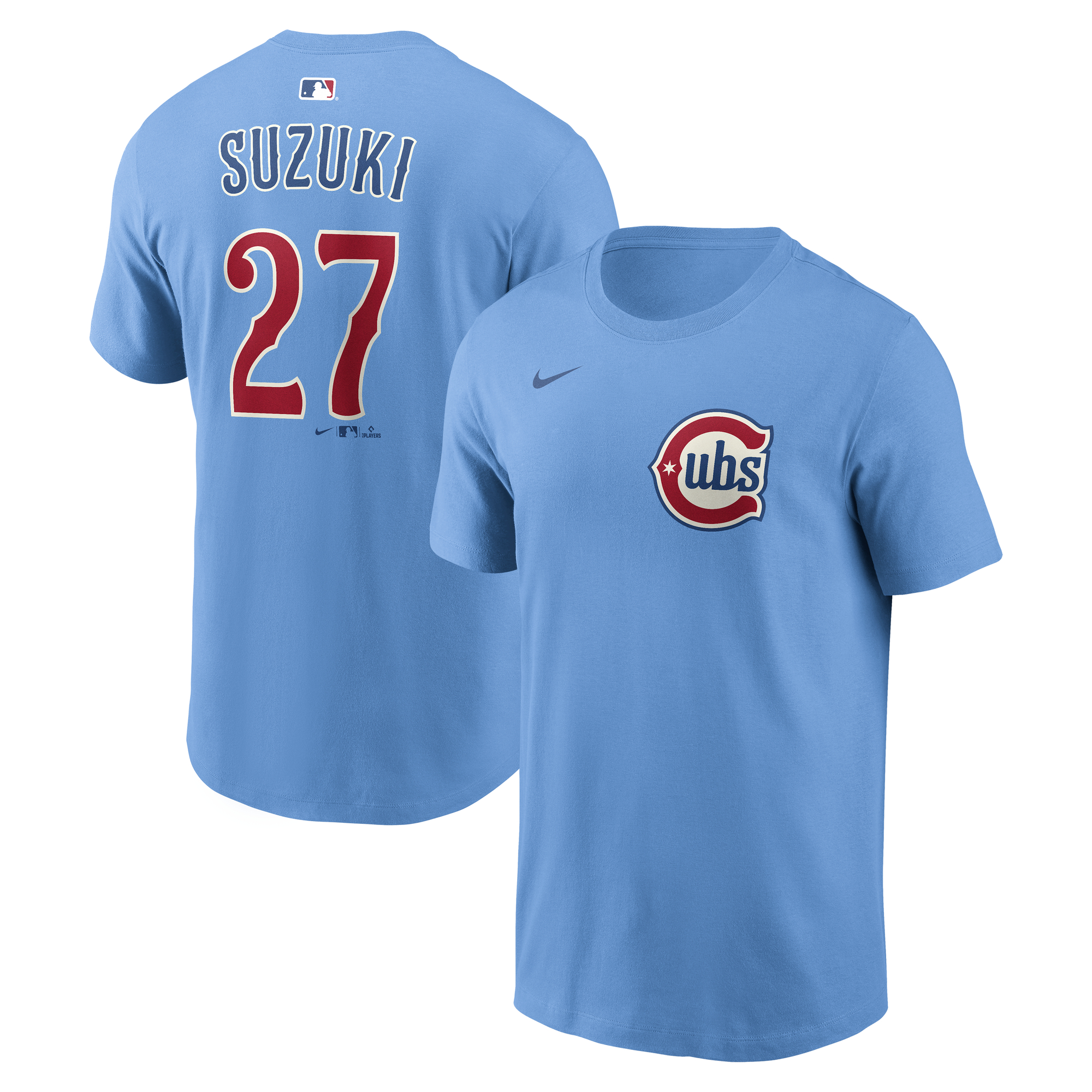 Men's Nike Seiya Suzuki Light Blue Chicago Cubs Alternate 2 Name & Number T-Shirt