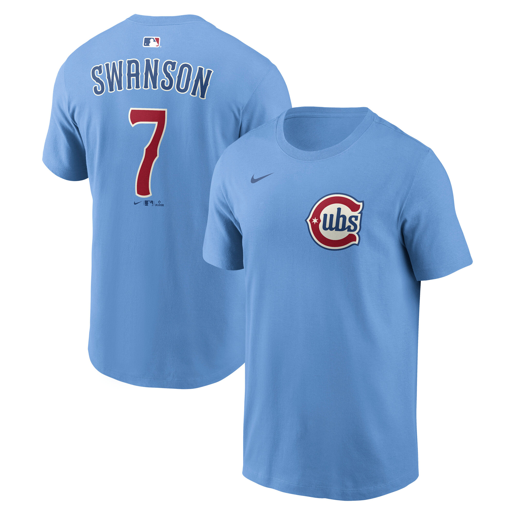 Men's Nike Dansby Swanson Light Blue Chicago Cubs Alternate 2 Name & Number T-Shirt