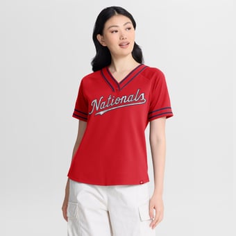 Women's Fanatics Red Washington Nationals Diva Race Ahead Raglan V-Neck T-Shirt