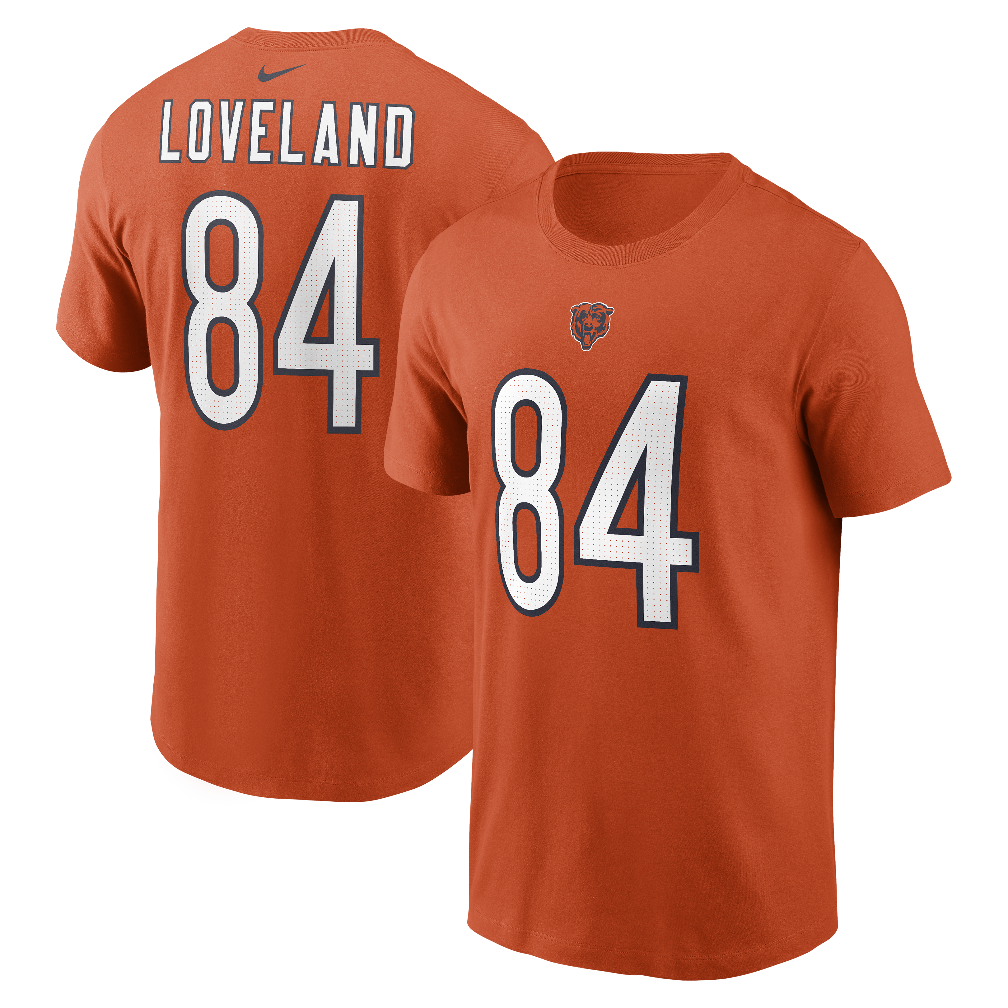 Men's Nike Colston Loveland Orange Chicago Bears Name & Number T-Shirt