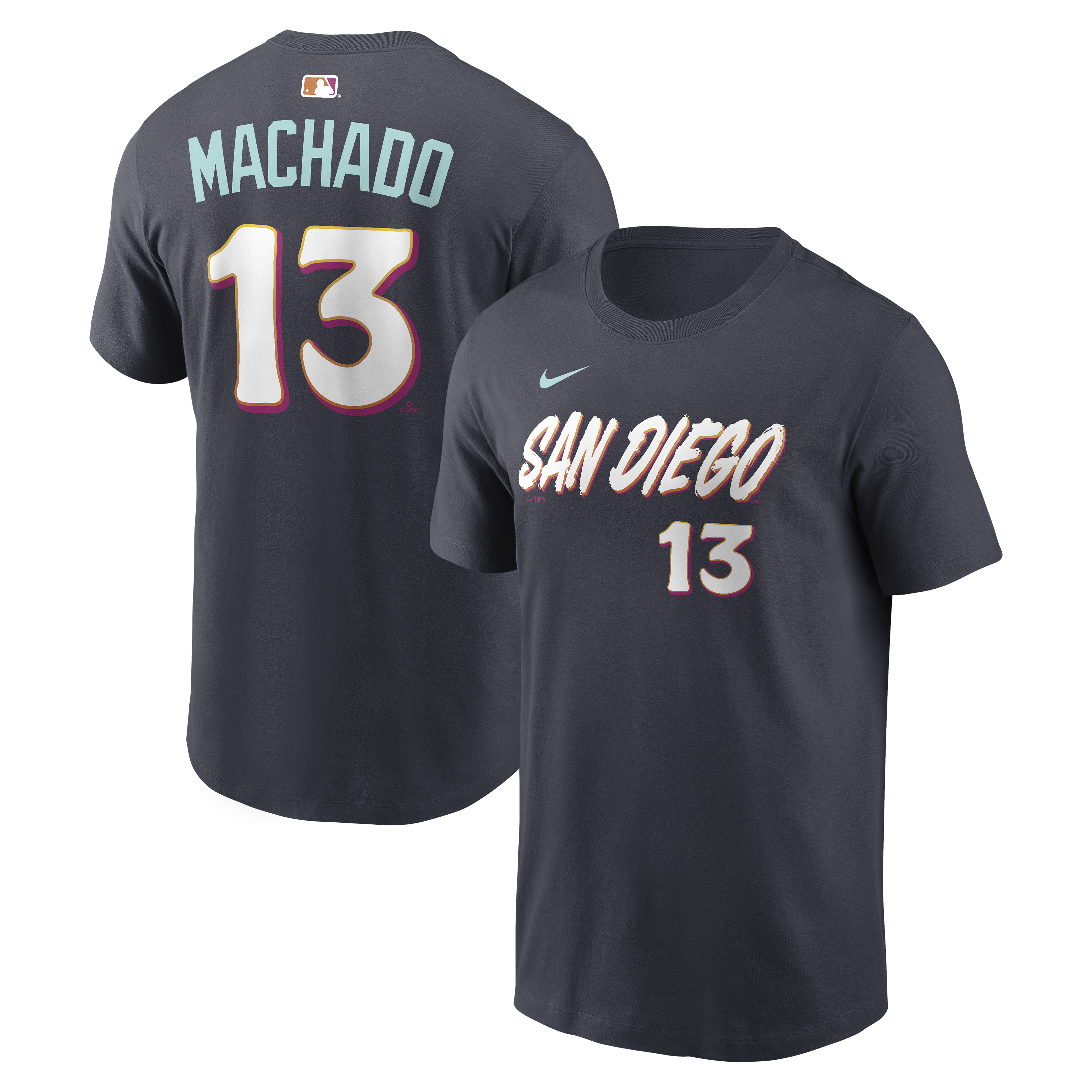 Men's Nike Manny Machado Obsidian San Diego Padres 2026 City Connect Name & Number T-Shirt