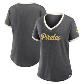 Women's Fanatics Black Pittsburgh Pirates Relaxed Fit Vintage Play? Slub V-Neck Fashion Top