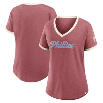 Women's Fanatics Burgundy Philadelphia Phillies Relaxed Fit Vintage Play? Slub V-Neck Fashion Top
