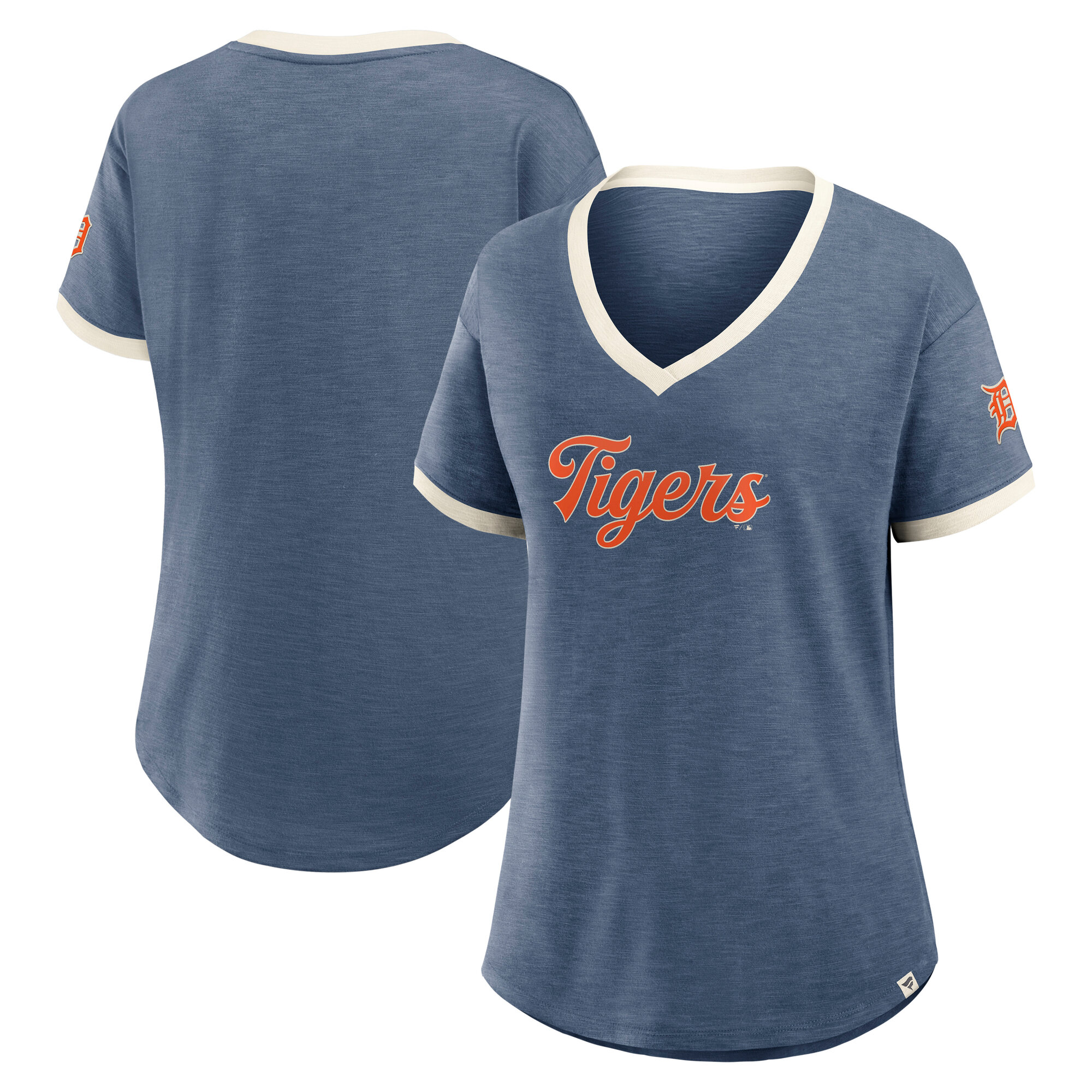 Women's Fanatics Navy Detroit Tigers Relaxed Fit Vintage Play​ Slub V-Neck Fashion Top