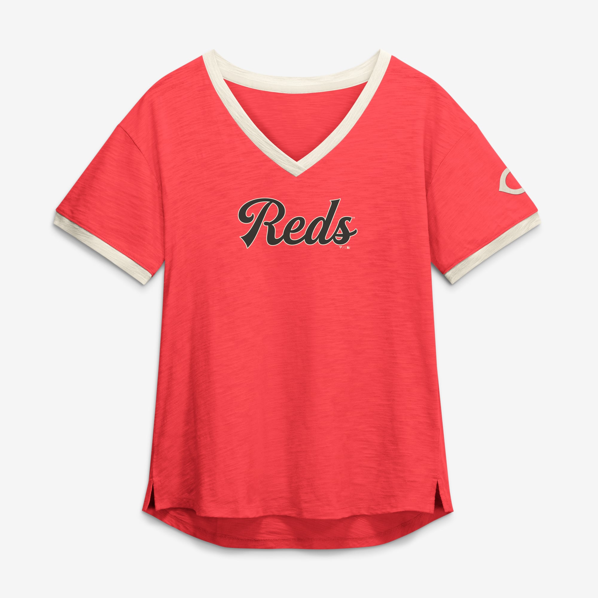 Women's Fanatics Red Cincinnati Reds Relaxed Fit Vintage Play Slub V-Neck Fashion Top