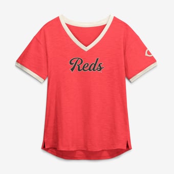 Women's Fanatics Red Cincinnati Reds Relaxed Fit Vintage Play? Slub V-Neck Fashion Top
