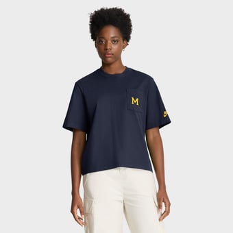 Women's Nike  Navy Michigan Wolverines Legacy Pocket Boxy T-Shirt