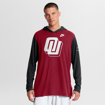 Men's Nike Crimson/Black Oklahoma Sooners Campus Legacy Tri-Blend Long Sleeve Hooded T-Shirt