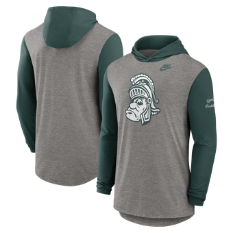 Men's Nike Heather Gray/Green Michigan State Spartans Campus Legacy Tri-Blend Long Sleeve Hooded T-Shirt
