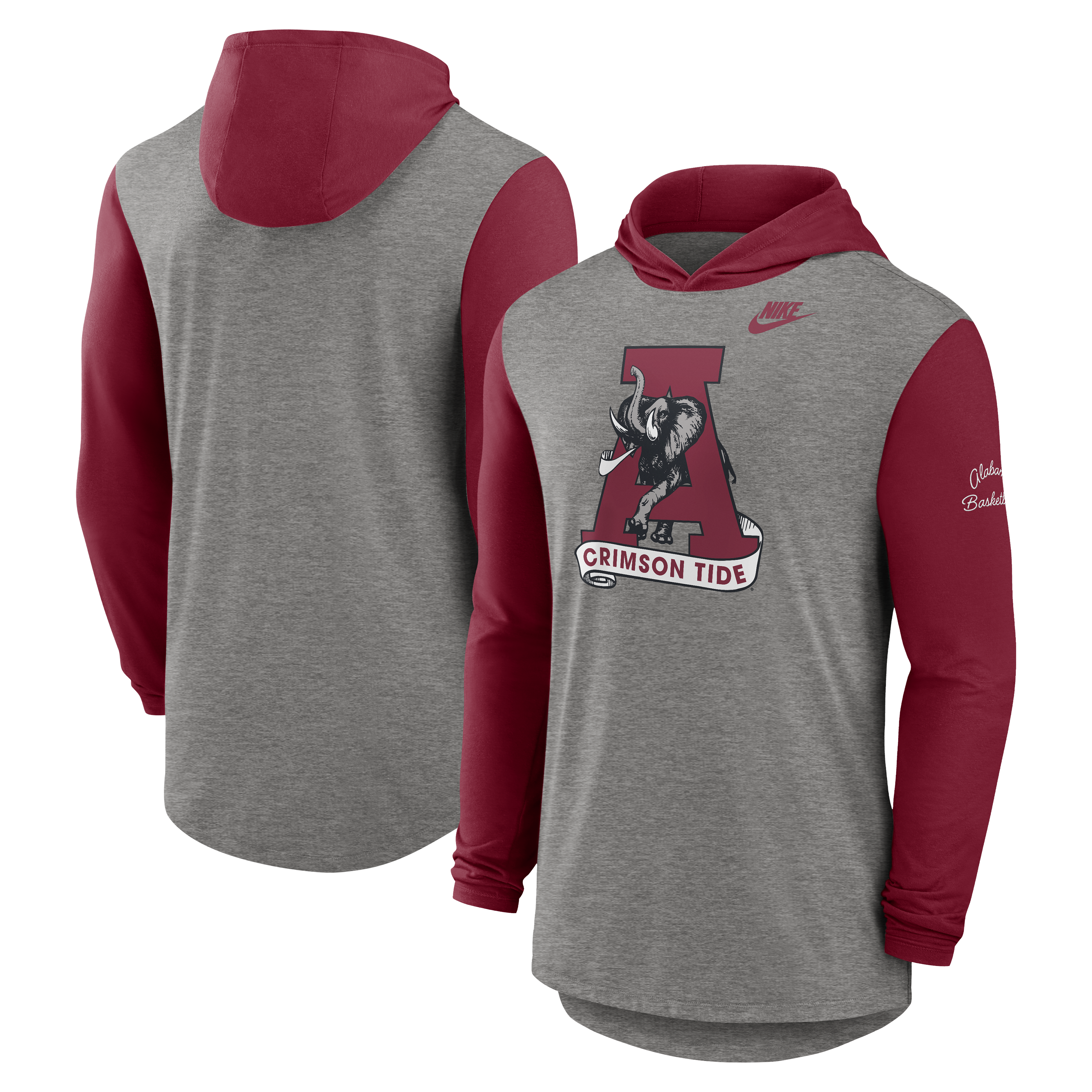Men's Nike Heather Gray/Crimson Alabama Crimson Tide Campus Legacy Tri-Blend Long Sleeve Hooded T-Shirt