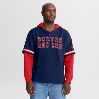 Men's Fanatics Navy/Red Boston Red Sox Oversized Fire Speed? Layered Hoodie