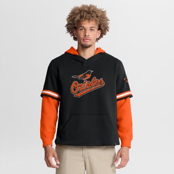 Men's Fanatics Black/Orange Baltimore Orioles Oversized Fire Speed? Layered Hoodie