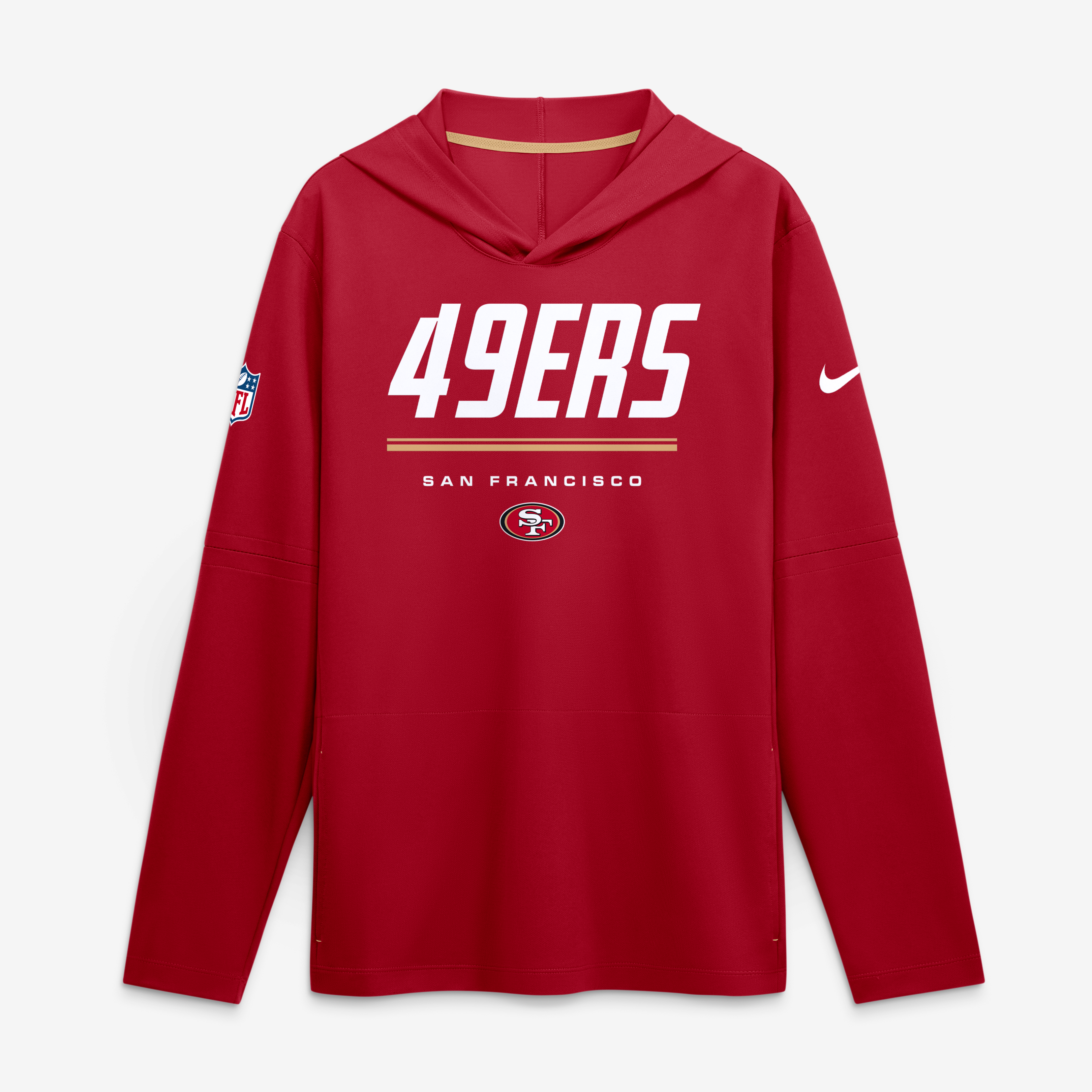 Men’s Nike Scarlet San Francisco 49ers Sideline Game On Lightweight Long Sleeve Hooded Dri-FIT Top Men’s Nike Scarlet San Francisco 49ers Sideline Game On Lightweight Long Sleeve Hooded Dri-FIT Top