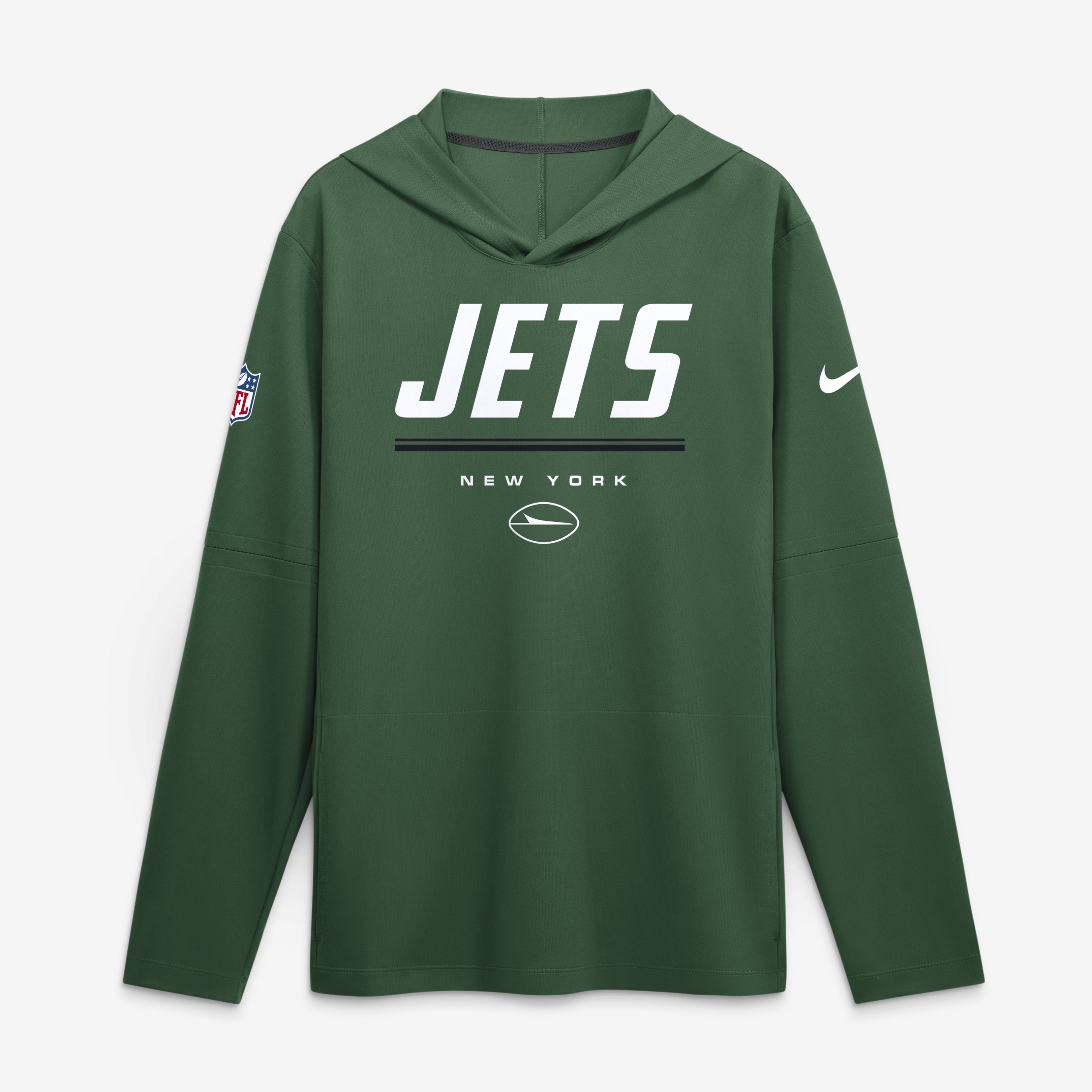 Men’s Nike Green New York Jets Sideline Game On Lightweight Long Sleeve Hooded Dri-FIT Top Men’s Nike Green New York Jets Sideline Game On Lightweight Long Sleeve Hooded Dri-FIT Top