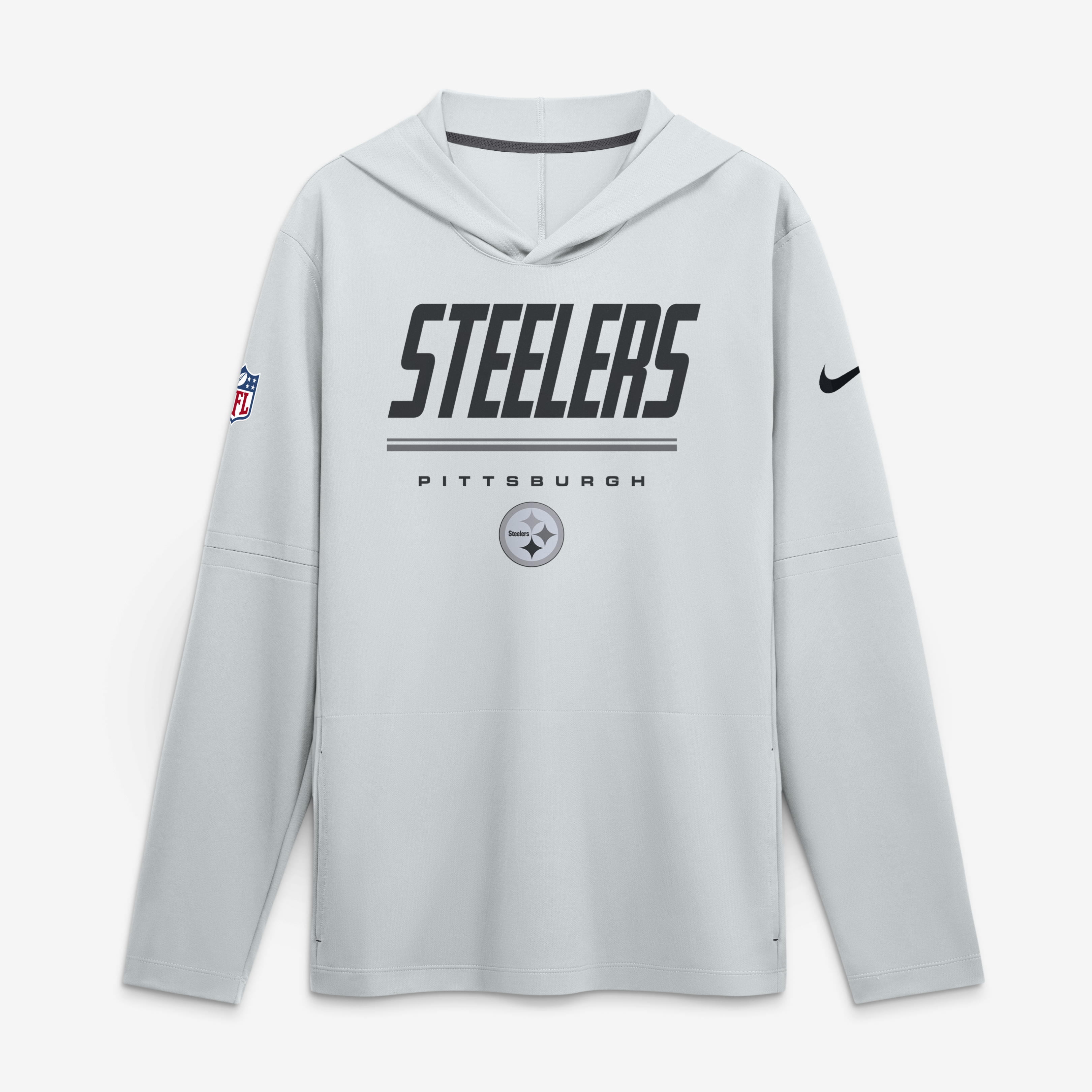 Men's Nike Platinum Pittsburgh Steelers Sideline Game On Lightweight Long Sleeve Hooded Dri-FIT Top