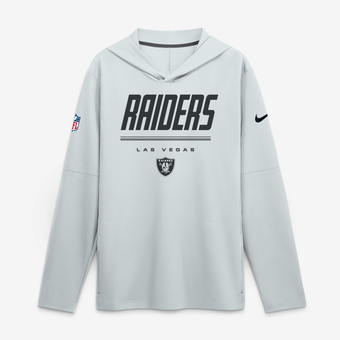 Men's Nike Platinum Las Vegas Raiders Sideline Game On Lightweight Long Sleeve Hooded Dri-FIT Top